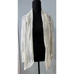 Ellison Lace Cardigan Cream Women's LG Pockets Whimsy Fairy Light Romantic Sheer